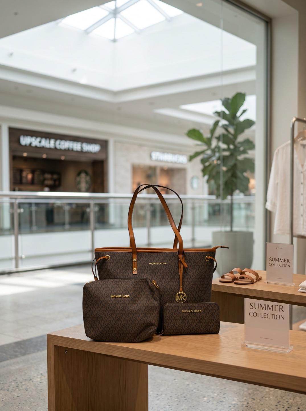 Set bolso 3 piezas café, en maniquí
