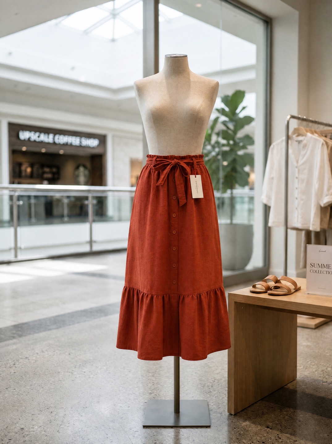 Falda midi con botones en ladrillo